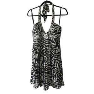 Morgan & Co Dress Zebra Embellished Prom Party Jeweled Medium halter Sequin L